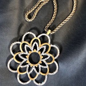 Old Gold Metal Flower Crystals Necklace